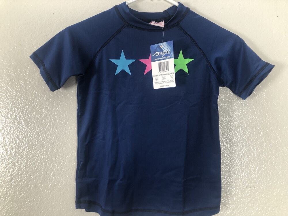 Kanu Surf Girls' Jade Stars UPF 50+ Sun Protective Rashguard Swim Shirt NWT Navy